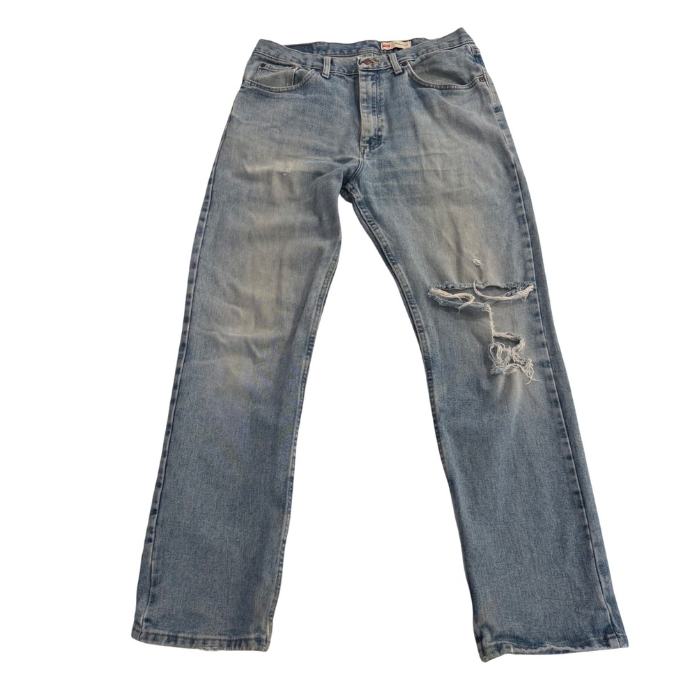 Wrangler Mens Regular Fit Distressed Straight Leg Jeans Light Wash 34x32 9TRGCAW